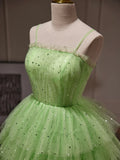 Green Tulle Straps Short Party Dress, Light Green Homecoming Dress HZ1024