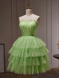 Green Tulle Straps Short Party Dress, Light Green Homecoming Dress HZ1024