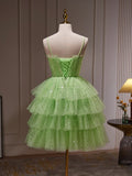 Green Tulle Straps Short Party Dress, Light Green Homecoming Dress HZ1024