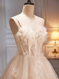 Champagne Spaghetti Strap Party Dress, Cute A-Line Evening Dress Homecoming Dress HZ1024