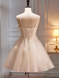 Champagne Tulle Sequins Short Prom Dress, Cute A-Line Homecoming Dress HZ1024