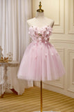Pink Tulle Short Prom Dress, Pink A-Line Strapless Homecoming Dress HZ1024