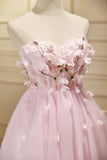 Pink Tulle Short Prom Dress, Pink A-Line Strapless Homecoming Dress HZ1024