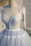 Previous Next Blue Lace Short A-Line Prom Dress, Cute Spaghetti Strap Party Dress HZ1024