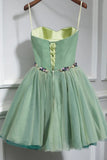 Green Strapless Tulle Short Prom Dress, A-Line Evening Party Dress HZ1024