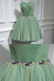 Green Strapless Tulle Short Prom Dress, A-Line Evening Party Dress HZ1024
