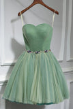 Green Strapless Tulle Short Prom Dress, A-Line Evening Party Dress HZ1024