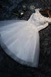 Cute Lace Short A-Line Prom Dresses, Off the Shoulder Party Dresses HZ1024