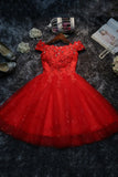 Cute Lace Short A-Line Prom Dresses, Off the Shoulder Party Dresses HZ1024