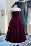 Burgundy Velvet Short Prom Dress, A-Line Party Dress with Pearls HZ1024