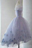 Purple Tulle Short Prom Dress, A-Line Off the Shoulder Party Dress HZ1024