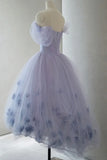 Purple Tulle Short Prom Dress, A-Line Off the Shoulder Party Dress HZ1024