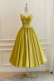 Yellow Satin Short Prom Dresses, Cute A-Line Bow Homecoming Dresses HZ1024