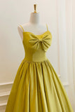 Yellow Satin Short Prom Dresses, Cute A-Line Bow Homecoming Dresses HZ1024