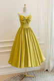 Yellow Satin Short Prom Dresses, Cute A-Line Bow Homecoming Dresses HZ1024