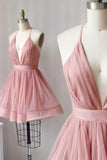 Cute V-Neck Tulle Short Prom Dresses, A-Line Mini Party Dresses HZ1024