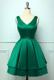 Green Satin Short Prom Dresses, A-Line Homecoming Dresses HZ1024