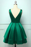 Green Satin Short Prom Dresses, A-Line Homecoming Dresses HZ1024
