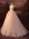 Champagne Strapless Tulle Long Prom Dress, Beautiful A-Line Formal Evening Dress HZ1024