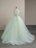 Light Green Tulle Floor Length Prom Dress, Beautiful Strapless A-Line Evening Party Dress HZ1024