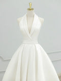 White V-Neck Satin Long Prom Dress, Elegant A-Line Formal Party Dress HZ1024
