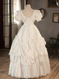 White V-Neck Satin Long Prom Dress, Lace Wedding Dress HZ1024