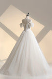 Ivory Tulle Off the Shoulder Formal Gown, Elegant A-Line Wedding Dress HZ1024