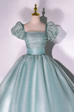 Green Tulle Floor Length Prom Dress, Lovely Short Sleeve Formal Evening Gown HZ1024
