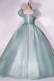 Green Tulle Floor Length Prom Dress, Lovely Short Sleeve Formal Evening Gown HZ1024