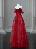 Wine Red A-line Tulle Sweetheart Floor Length Party Dress, Wine Red Tulle Prom Dress HZ1024