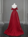 Wine Red A-line Tulle Sweetheart Floor Length Party Dress, Wine Red Tulle Prom Dress HZ1024