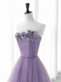 Cute Purple Tulle A-line Long Prom Dress with Flowers, Purple Tulle Party Dress HZ1024