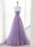 Cute Purple Tulle A-line Long Prom Dress with Flowers, Purple Tulle Party Dress HZ1024