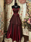 Wine Red Straps Sweetheart Vintage Style Party Dress, Wine Red Prom Dress HZ1024