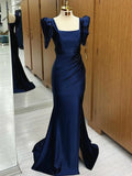 Dark Blue Blue Long Mermaid Prom Dress with Slit, Dark Blue Party Dress HZ1024