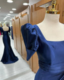 Dark Blue Blue Long Mermaid Prom Dress with Slit, Dark Blue Party Dress HZ1024