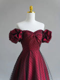 A-line Off Shoulder Black and Red Prom Dress, Sweetheart Party Dress HZ1024