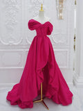 Fuchsia High Low Off Shoulder Party Dress, High Low Prom Dress Formal Dress HZ1024