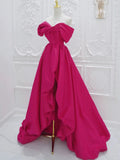 Fuchsia High Low Off Shoulder Party Dress, High Low Prom Dress Formal Dress HZ1024