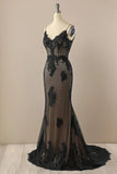 Black Mermaid Lace Straps Evening Dress Party Dress, Black Long Prom Dress HZ1024