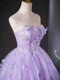 Purple Lace Strapless Floor Length Party Dress, Purple Lace Long Prom Dress HZ1024