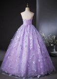 Purple Lace Strapless Floor Length Party Dress, Purple Lace Long Prom Dress HZ1024