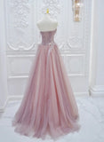 Pink Tulle with Lace A-line Prom Dress, Pink Tulle Party Dress HZ1024