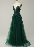 Green V-neckline Tulle with Lace Cross Back, Green Tulle Prom Dress HZ1024