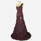 Vintage Purple A-line Off-shoulder Layered Floor-length Ball Gown Evening Dress HZ1024