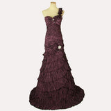 Vintage Purple A-line Off-shoulder Layered Floor-length Ball Gown Evening Dress HZ1024