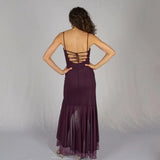 Dark Purple Spaghetti Straps Ruffles Vintage Long Prom Dress HZ1024