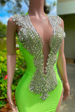 Gorgeous Bright Green Prom Dress Glittering Beaded Evening Gown Mermaid Party Dress Long Formal Dress HZ1024