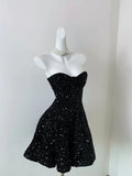 Vintage Black Strapless Sequin A-line Sweetheart Party Dresses Homecoming Dresses, HZ1024