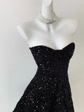 Vintage Black Strapless Sequin A-line Sweetheart Party Dresses Homecoming Dresses, HZ1024